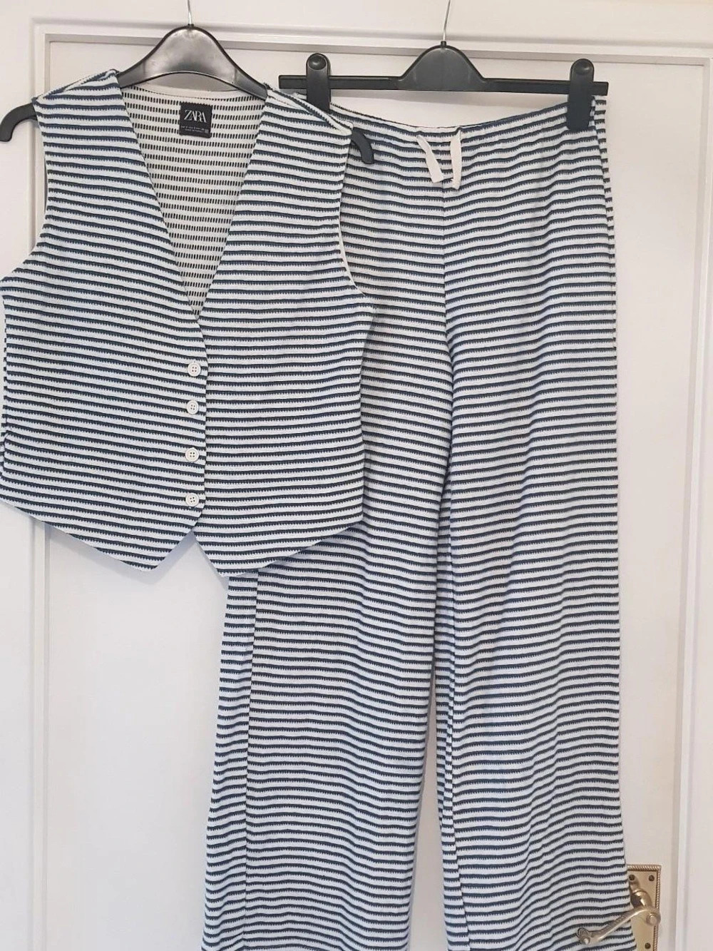 ZARA Striped Wide-Leg Two-Piece Set in Blue & White - Picture 3 of 6